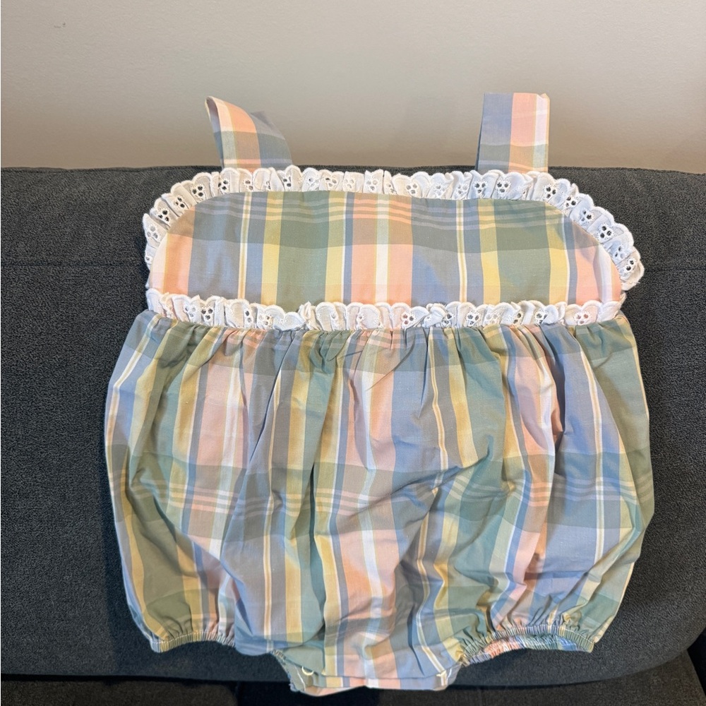 ❌SOLD TBBC NWT Bingham Bubble Eyelet Pastel Plaid Girls 2T Romper